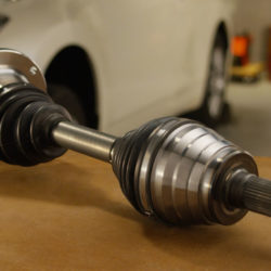 New CV axle sitting on a shop table