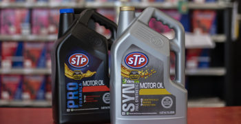 STP synthetic and conventional oils on the AutoZone parts counter
